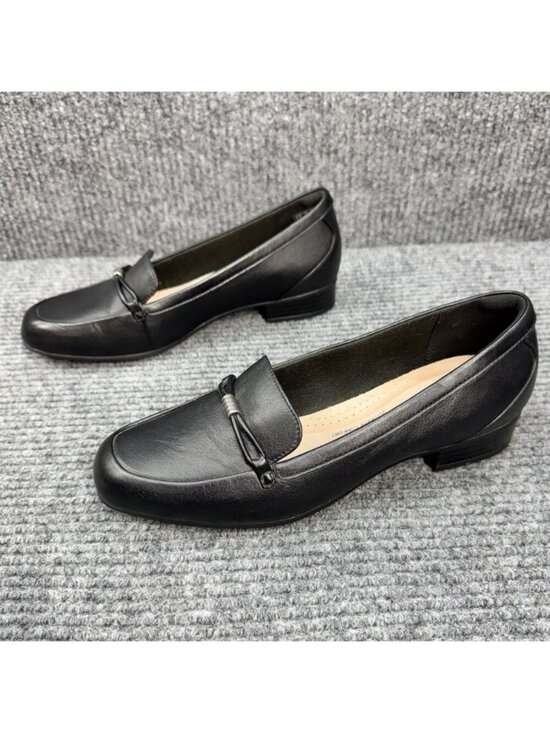Clarks Shoes - Clarks Juliet Shine Shoes Women’s 7.5 Black Leather Slip On Loafers Dress Career